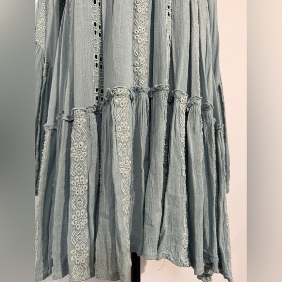 Free People Seafoam Green Embroidered Boho Tunic Dress Open Back Size SP - Picture 6 of 11